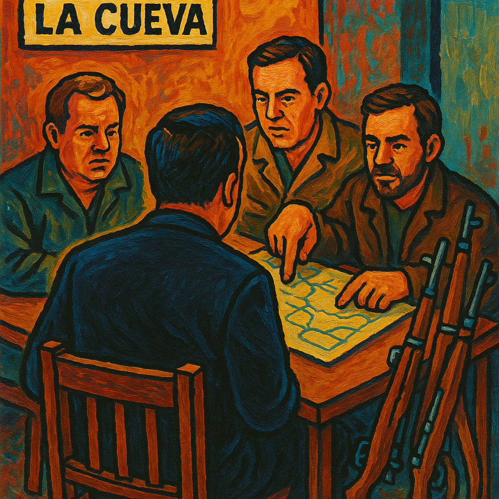 Manuel Ray Rivero reunido en la Cueva en contra del regimen Castrista